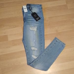 High rise distress jeans